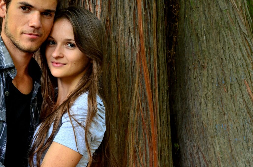 young couple, fall in love with, background